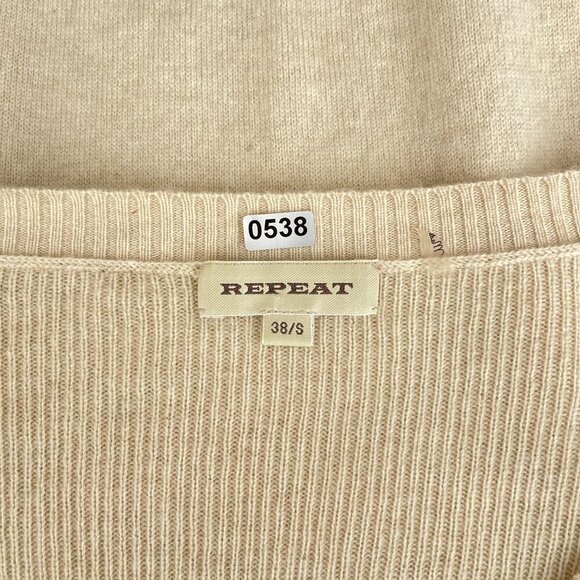 REPEAT V-Neck Oversized Cashmere Wool Sweater Pockets Cream Womens‎ 38/S - Picture 6 of 11
